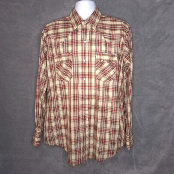 Vintage DEE CEE Pearl Snap Western Plaid Long Sleeve Shirt 16 1/2 Saw Tooth - Picture 2 of 5